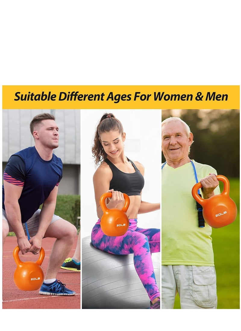 WENBO Kettlebell For Men & Women Vinyl Coated Cast Iron Kettlebell Exercise Fitness Kettlebell For Home & Gym Strength Workout (20Lbs Orange)  - Image 5
