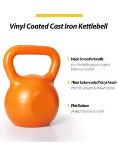 WENBO Kettlebell For Men & Women Vinyl Coated Cast Iron Kettlebell Exercise Fitness Kettlebell For Home & Gym Strength Workout (20Lbs Orange)  - Image 3