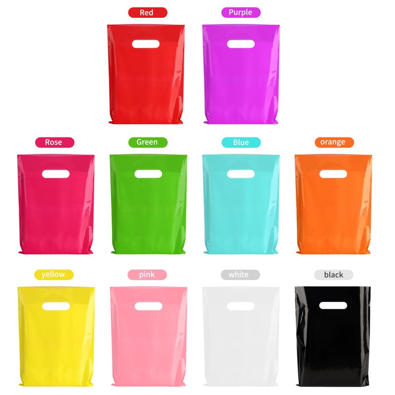 POPGIFTU 100-Pack Plastic Gift Bags with Handles -10 Vibrant Colors, 9x12 Inches,1.75 Mil Thick Glossy, Bulk Multicolor Goodie Bags for Kids Birthday, Party Favors, Small Business & Retail Store - Image 4