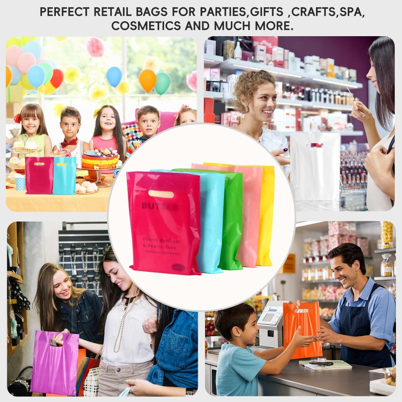 POPGIFTU 100-Pack Plastic Gift Bags with Handles -10 Vibrant Colors, 9x12 Inches,1.75 Mil Thick Glossy, Bulk Multicolor Goodie Bags for Kids Birthday, Party Favors, Small Business & Retail Store - Image 5