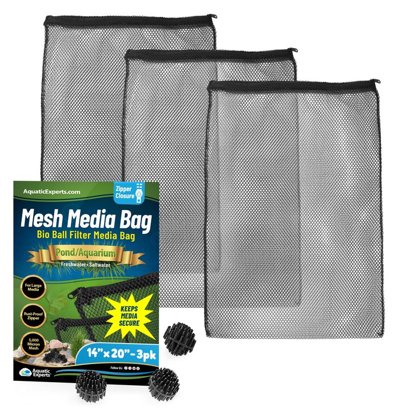 Aquatic Experts Mesh Bags for Bio Ball Filter Media - Perfect for Aquarium and Pond Filtration, (3 Pack 14 inches x 20 inches)