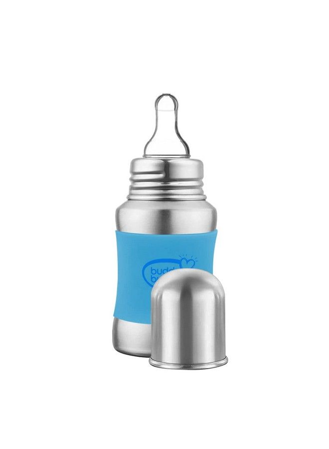 BuddsBuddy Stella Plus Neck New Born Baby Feeding Bottle Made With High Grade Stainless Steel ; Rust Free Feeding Bottle With Nipple ; Leak Proof Baby Bottle ; With Extra Spout Sipper ; 180 Ml ; Blue - Image 3