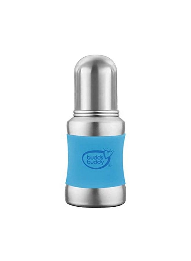 BuddsBuddy Stella Plus Neck New Born Baby Feeding Bottle Made With High Grade Stainless Steel ; Rust Free Feeding Bottle With Nipple ; Leak Proof Baby Bottle ; With Extra Spout Sipper ; 180 Ml ; Blue - Image 1