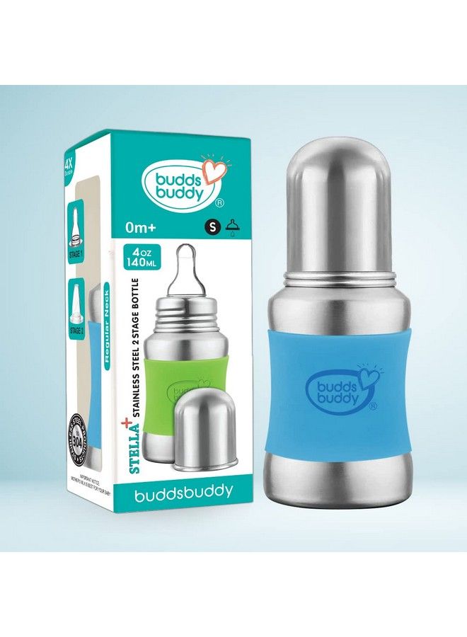 BuddsBuddy Stella Plus Neck New Born Baby Feeding Bottle Made With High Grade Stainless Steel ; Rust Free Feeding Bottle With Nipple ; Leak Proof Baby Bottle ; With Extra Spout Sipper ; 180 Ml ; Blue - Image 5