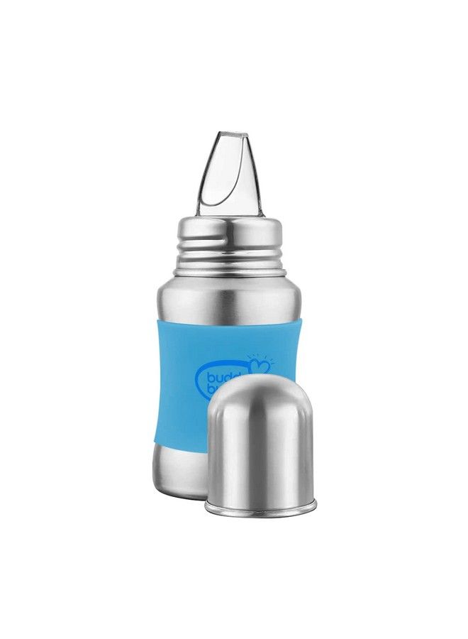 BuddsBuddy Stella Plus Neck New Born Baby Feeding Bottle Made With High Grade Stainless Steel ; Rust Free Feeding Bottle With Nipple ; Leak Proof Baby Bottle ; With Extra Spout Sipper ; 180 Ml ; Blue - Image 4