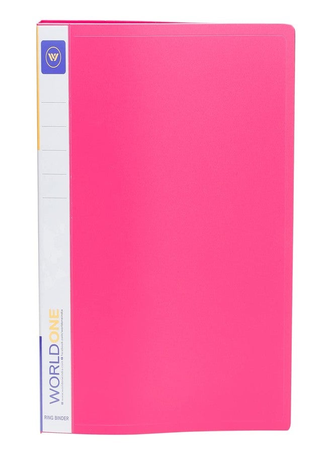 Worldone 2D Ring Binder 17mm Chrome Plated Clip with 0.8 mm Virgin PP Sheet, Spine Label for Classification, Pockets on Inside Cover for Loose Sheets, Size A4, Pack of 2 (Radiant Pink) - Image 1