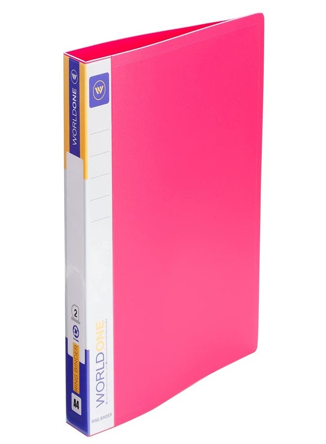 Worldone 2D Ring Binder 17mm Chrome Plated Clip with 0.8 mm Virgin PP Sheet, Spine Label for Classification, Pockets on Inside Cover for Loose Sheets, Size A4, Pack of 2 (Radiant Pink) - Image 2