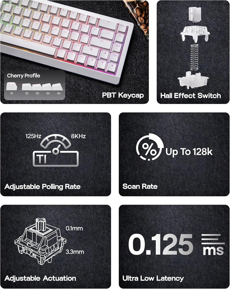 EPOMAKER HE68 Lite Hall Effect Gaming Keyboard, 8k Polling & 128K Scan Rate, 0.005mm Adjustable Trigger, 0.125ms Latency, 5-Layer Sound-Dampened, Snap Key, SOCD, A-RGB, Wired, Mac Software (White) - Image 3
