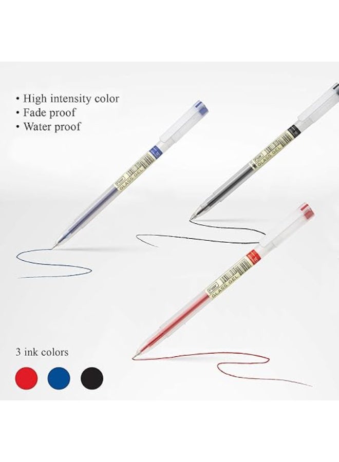 FLAIR Glass 0.6mm Gel Pen Stand | Transparent Glass Design With Soft Rubber Grip | Waterproof Low-Viscosity Ink For Smudge Free Writing | Blue, Black & Red Ink, Pack of 50 Pens - Image 3