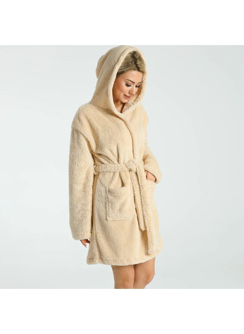 Caqqa Super Soft Cappucino Hooded Welsoft Dressing Gown