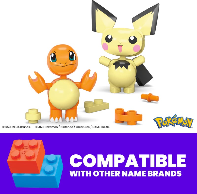 Mega Brands MEGA Pokémon Building Toys Set Pichu & Charmander with 40 Pieces, 2 Poseable Characters and Poké Ball, 2 Inches Tall, for Kids - Image 2