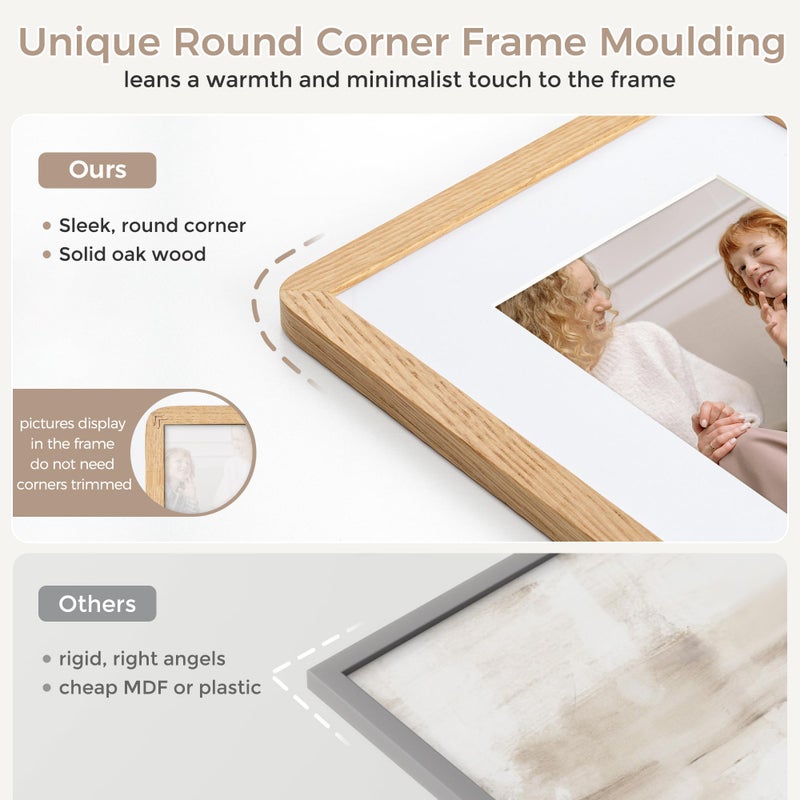 FLYJOE 24x36 Poster Frame | Solid Oak Wood 24 x 36 Picture Frame | 24x36 Poster Frame With Mat For 20x30 | Tempered Glass And Hanging Hardware Included | 36 By 24 Photo Frame Wood (Natural Oak, 1 PC) - Image 4