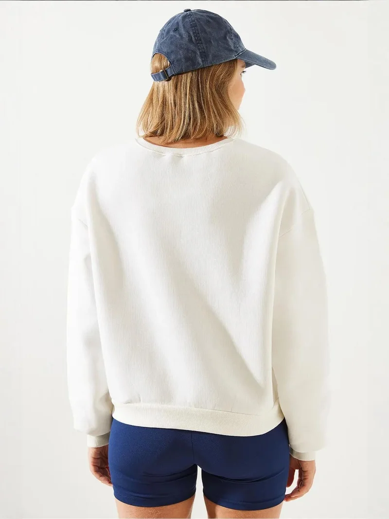 Bianco Lucci LUCCI Embroidered Cotton Crew Neck Sweatshirt