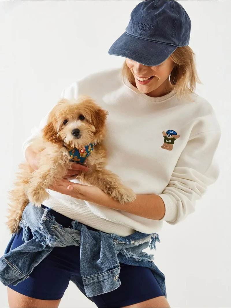 Bianco Lucci LUCCI Embroidered Cotton Crew Neck Sweatshirt