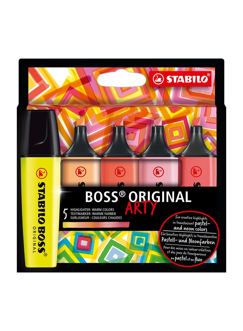 STABILO Boss Arty Highlighter Pen , for Journal Planner , Note Taking , Drawing Illustrations , Pack of 5 Colors 