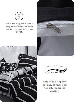 LUNA Home 6 Piece Striped Queen Size Duvet Cover Set. Black and White Reversible Bedding Set.  - Image 5