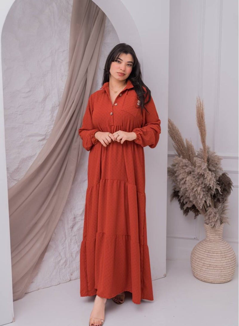 افندينا  جلابية سادة مميزه بأزرار خشبية لمظهر طبيعي وأنيقA-385 - Image 1