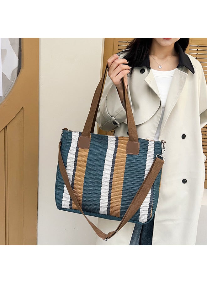 Striped Large Capacity Women's Bag 2024 Fashion Commuter Casual Western Style Portable Tote Shoulder Messenger Bag-Color:Red - Image 2