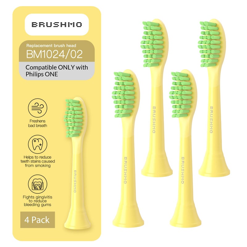 Brushmo Replacement Toothbrush Heads, Compatible with Philips One for Sonicare Electric Toothbrush Handles HY1022, 4 Standard Heads with Tongue Cleaner, Soft Dupont Bristles, BM124m, Mango - Image 1
