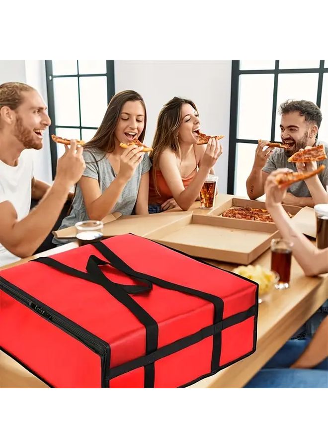 Red Insulated Pizza Delivery Bag Large Capacity Thermal Lunch Tote For Picnics Camping - Image 1
