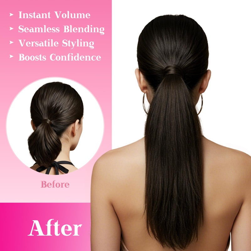Ve Sunny Hair Extensions Ponytail Real Human Hair 80g Wrap Around Clip in Ponytail Hair Extensions Straight Extensions Human Hair for Women Brunette Dark Brown 14 Inch - Image 4