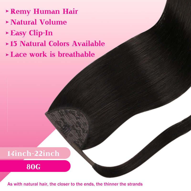Ve Sunny Hair Extensions Ponytail Real Human Hair 80g Wrap Around Clip in Ponytail Hair Extensions Straight Extensions Human Hair for Women Brunette Dark Brown 14 Inch - Image 2