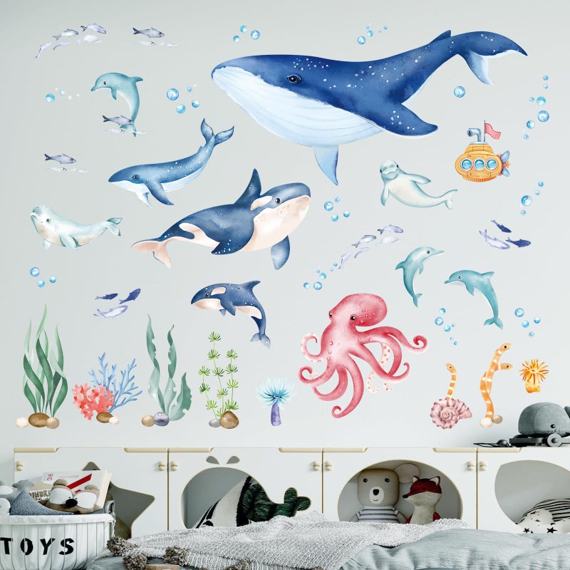 MIRALOOP wondever Under The Sea Whale Wall Stickers Ocean Fish Dolphin Peel and Stick Wall Art Decals for Baby Nursery Kids Bedroom Bathroom - Image 2