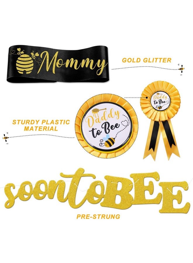 فيسايشوكولاتو مجموعة ديكورات حفل استقبال مولود جديد على شكل نحلة، لافتة "قريبًا ستلد عائلة مكونة من ثلاثة أفراد"، وشاح "أم إلى نحلة"، شارة "أب إلى نحلة"، رشة بموضوع النحل، إعلان عن جنس المولود، لوازم حفلات على شكل قرص العسل - Image 3