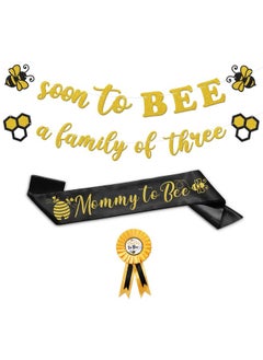Faisichocalato Bumble Bee Baby Shower Decoration Set, Soon to Bee A Family of Three Banner Mom to Bee Sash Daddy to Bee Badge Bee Themed Sprinkle Gender Reveal Pregnancy Announcement Honeycomb Party Supplies  - Image 1