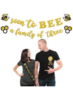 Faisichocalato Bumble Bee Baby Shower Decoration Set, Soon to Bee A Family of Three Banner Mom to Bee Sash Daddy to Bee Badge Bee Themed Sprinkle Gender Reveal Pregnancy Announcement Honeycomb Party Supplies  - Image 2