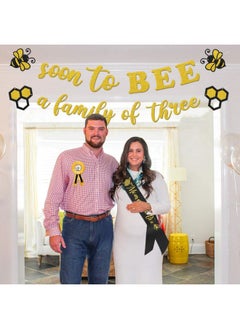 Faisichocalato Bumble Bee Baby Shower Decoration Set, Soon to Bee A Family of Three Banner Mom to Bee Sash Daddy to Bee Badge Bee Themed Sprinkle Gender Reveal Pregnancy Announcement Honeycomb Party Supplies  - Image 5