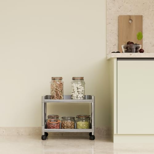 Biltoxi Plastic Multipurpose Storage Organizer with 2 Shelves for Home, Kitchen, Bathroom | Kitchen Trolley with Wheels (Silver) - Image 4