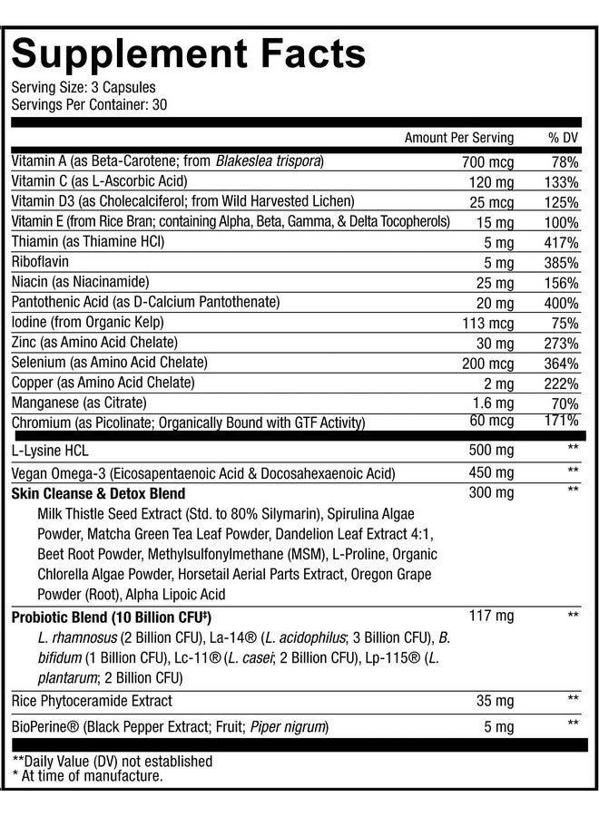 Codeage Clearface Pantothenic Acid Niacin Supplement Vitamins A C D3 E Probiotics Zinc Riboflavin Thiamin Llysine Hcl & Omega3 Niacinamide Skin Botanical Blend Nongmo 90 Capsules - Image 3