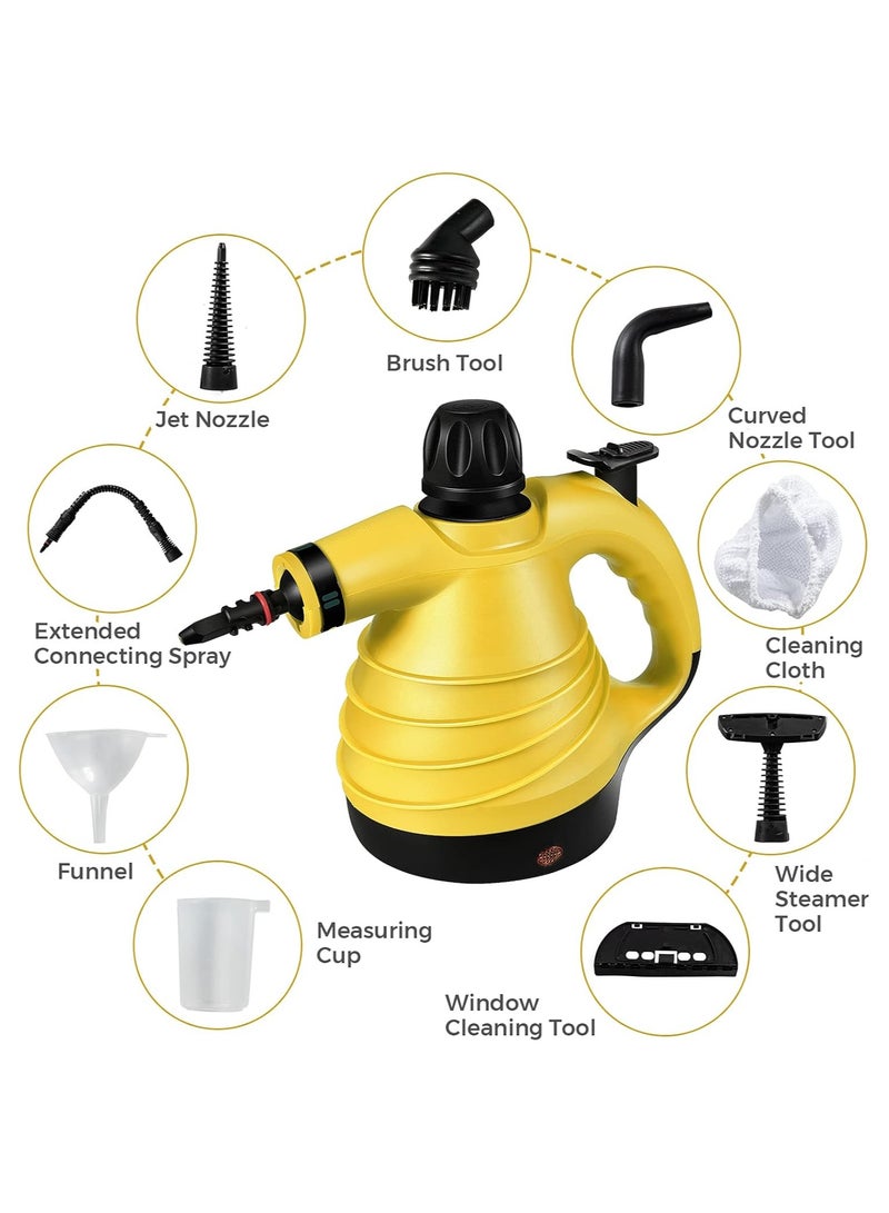 ارواق منظف ​​بخار محمول مع مجموعة ملحقات مكونة من 9 قطع، آلة تنظيف بالبخار متعددة الأغراض، منظف بخار مضغوط خالٍ من المواد الكيميائية، محمول للأريكة والسجاد والستارة ونافذة السيارة ومقعد السيارة (أصفر) - Image 1