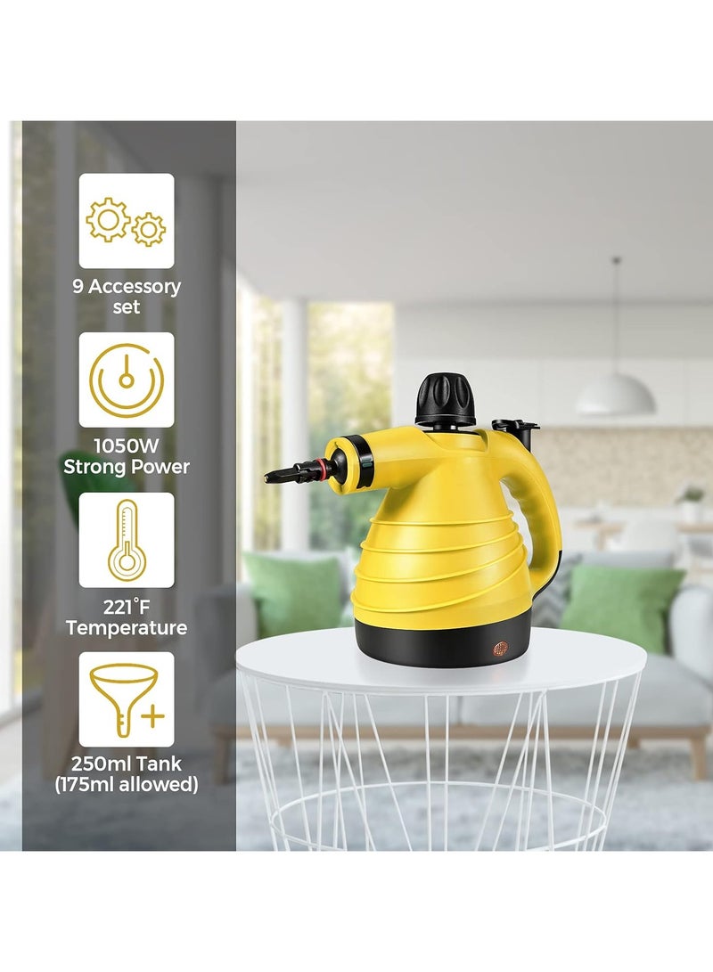 ارواق منظف ​​بخار محمول مع مجموعة ملحقات مكونة من 9 قطع، آلة تنظيف بالبخار متعددة الأغراض، منظف بخار مضغوط خالٍ من المواد الكيميائية، محمول للأريكة والسجاد والستارة ونافذة السيارة ومقعد السيارة (أصفر) - Image 2