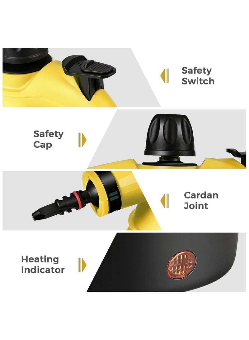 ارواق منظف ​​بخار محمول مع مجموعة ملحقات مكونة من 9 قطع، آلة تنظيف بالبخار متعددة الأغراض، منظف بخار مضغوط خالٍ من المواد الكيميائية، محمول للأريكة والسجاد والستارة ونافذة السيارة ومقعد السيارة (أصفر) - Image 5