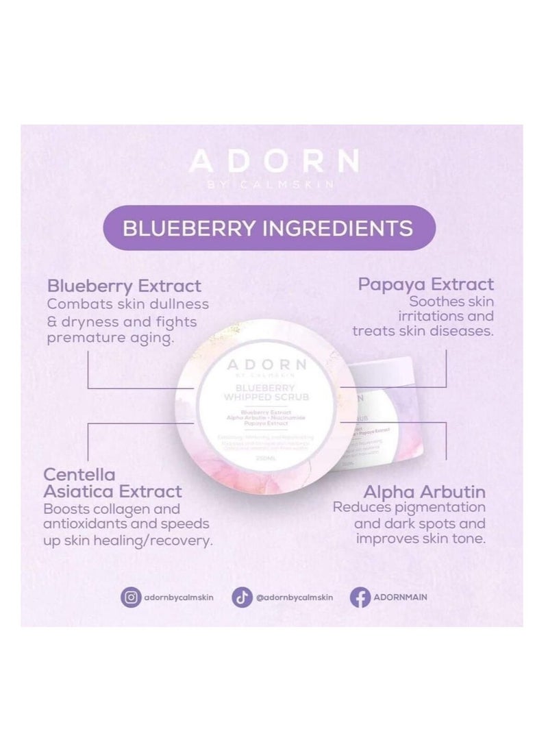 Blueberry Whipped Scrub for Body Whitening, Enriched with Blueberry Extract, Alpha Arbutin, Niacinamide, and Papaya Extract for Exfoliation, Whitening, Rejuvenation and Hydration, 250ml.