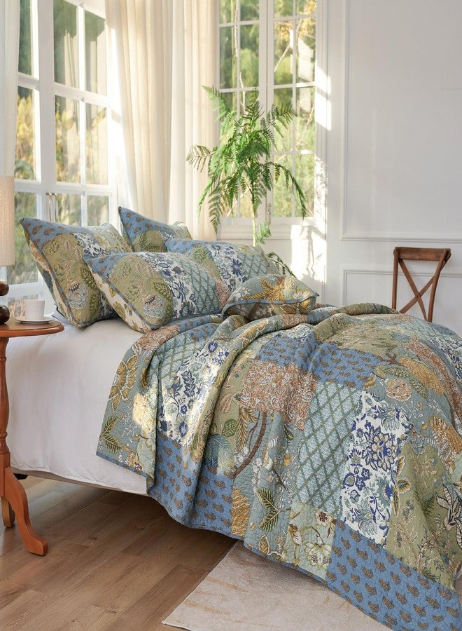 Secgo Queen Comforter Set for Bed - 100% Cotton Quilts Queen Size, Green, Sage Bedspreads (90 * 98 Inch) with 2 Pillow Shams, Patchwork Reversible Lightweight Bedding - Image 5