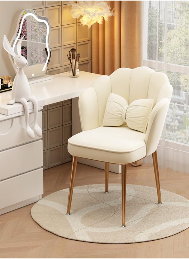 Generic Shell Back Vanity Chair with Bow Cushion, Cream Upholstered Makeup Stool, Gold Metal Legs, Non-Slip Feet  - Image 5
