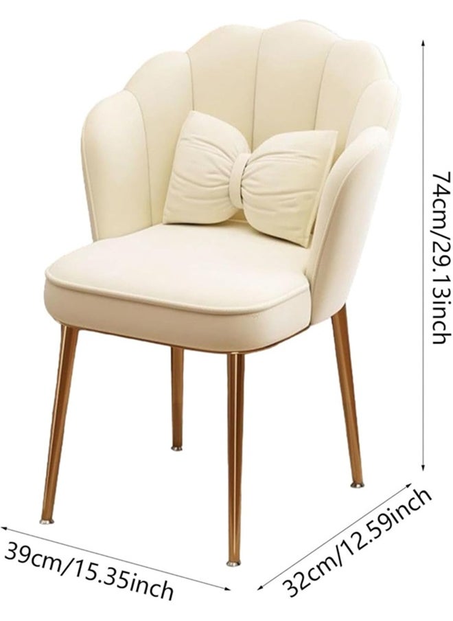 Generic Shell Back Vanity Chair with Bow Cushion, Cream Upholstered Makeup Stool, Gold Metal Legs, Non-Slip Feet  - Image 2
