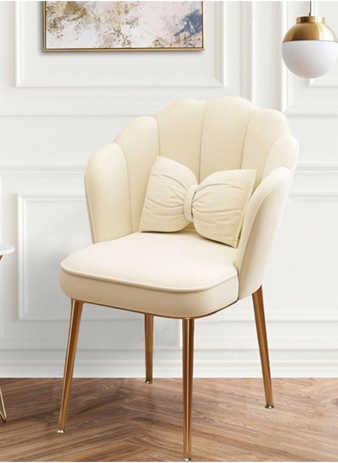Generic Shell Back Vanity Chair with Bow Cushion, Cream Upholstered Makeup Stool, Gold Metal Legs, Non-Slip Feet  - Image 3
