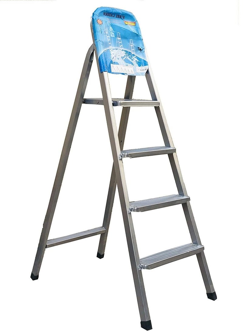 ROBUSTLINE Robustline Steel Ladder 4 Steps Foldable Step Ladder with Handgrip and Non-Slip Treads, 150 kgs Weight Capacity- Silver 