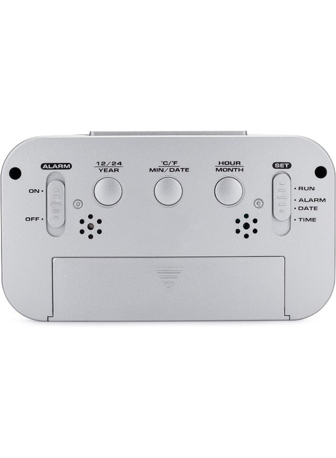 Westclox Alarm Clock with Large Digital Display and Blue Backlight on Demand, Westclox Alarm Clock, Month/Date and Temperature Display with Ascending 5 Minute Snooze Alarm, Silver - Image 2