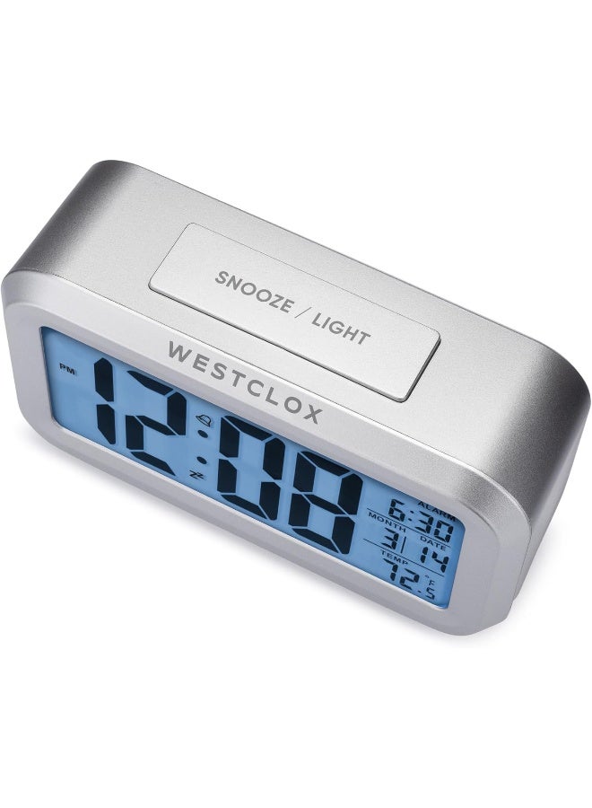 Westclox Alarm Clock with Large Digital Display and Blue Backlight on Demand, Westclox Alarm Clock, Month/Date and Temperature Display with Ascending 5 Minute Snooze Alarm, Silver - Image 3