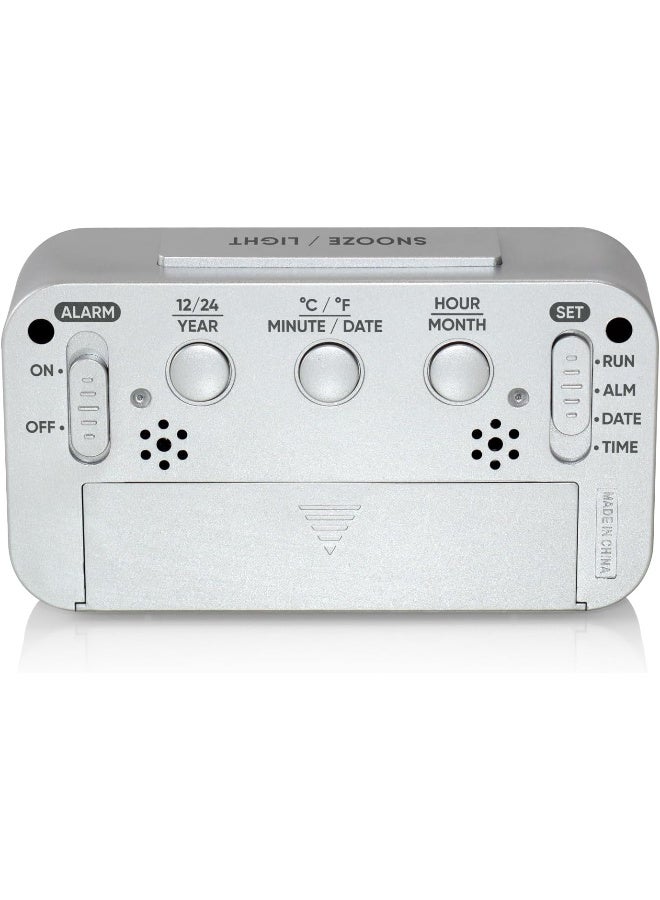 Westclox Alarm Clock with Large Digital Display and Blue Backlight on Demand, Westclox Alarm Clock, Month/Date and Temperature Display with Ascending 5 Minute Snooze Alarm, Silver - Image 5