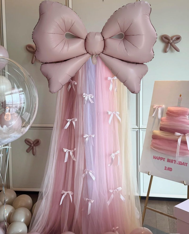 Eanjia Gaint Bow Balloons Bow Party Decorations for Girl Women Coquette Birthday Giant Helium Foil Balloon for Baby Shower Bridal Engagement Wedding Decor Bachelorette Party Supplies (Pink Coquette Bow, 2) - Image 2