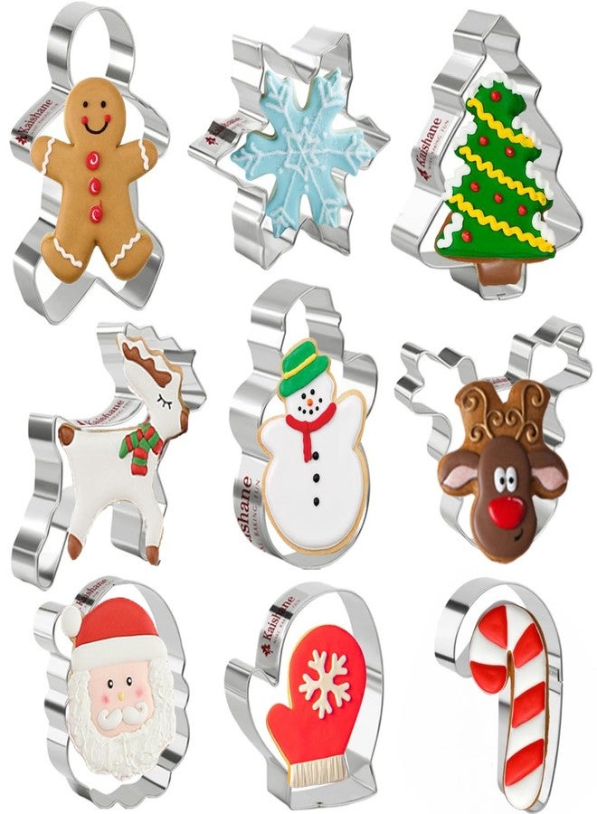 KAISHANE Christmas Cookie Cutters Set of 9 - Star Tree Angel Gingerbread Man Gloves & More Shapes Stainless Steel - Image 1