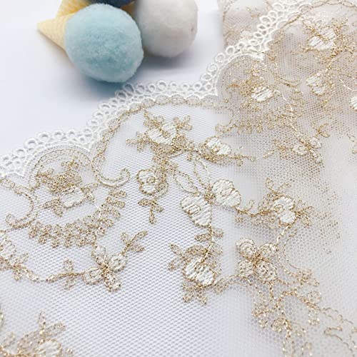 IRIZ 3 Yards of 17cm Retro Golden Line Floral Embroidery Tulle Lace Trim - Image 4