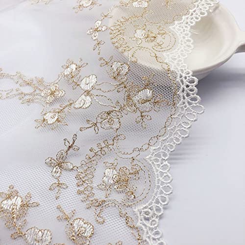 IRIZ 3 Yards of 17cm Retro Golden Line Floral Embroidery Tulle Lace Trim - Image 3