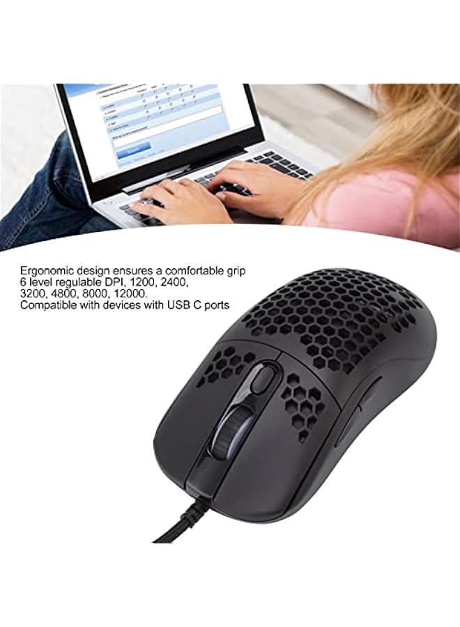 Pro Wired Gaming Mouse - 12000 DPI, Honeycomb Shell, RGB Backlight, 6 Lighting Effect Modes, Ultra Lightweight, USB Type C Ergonomic Gaming Mouse(Black) - Image 3